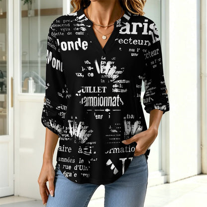 Stand-up Collar Long-sleeved Shirt Sunflower Dress Woman white S Women’s V-Neck Blouses