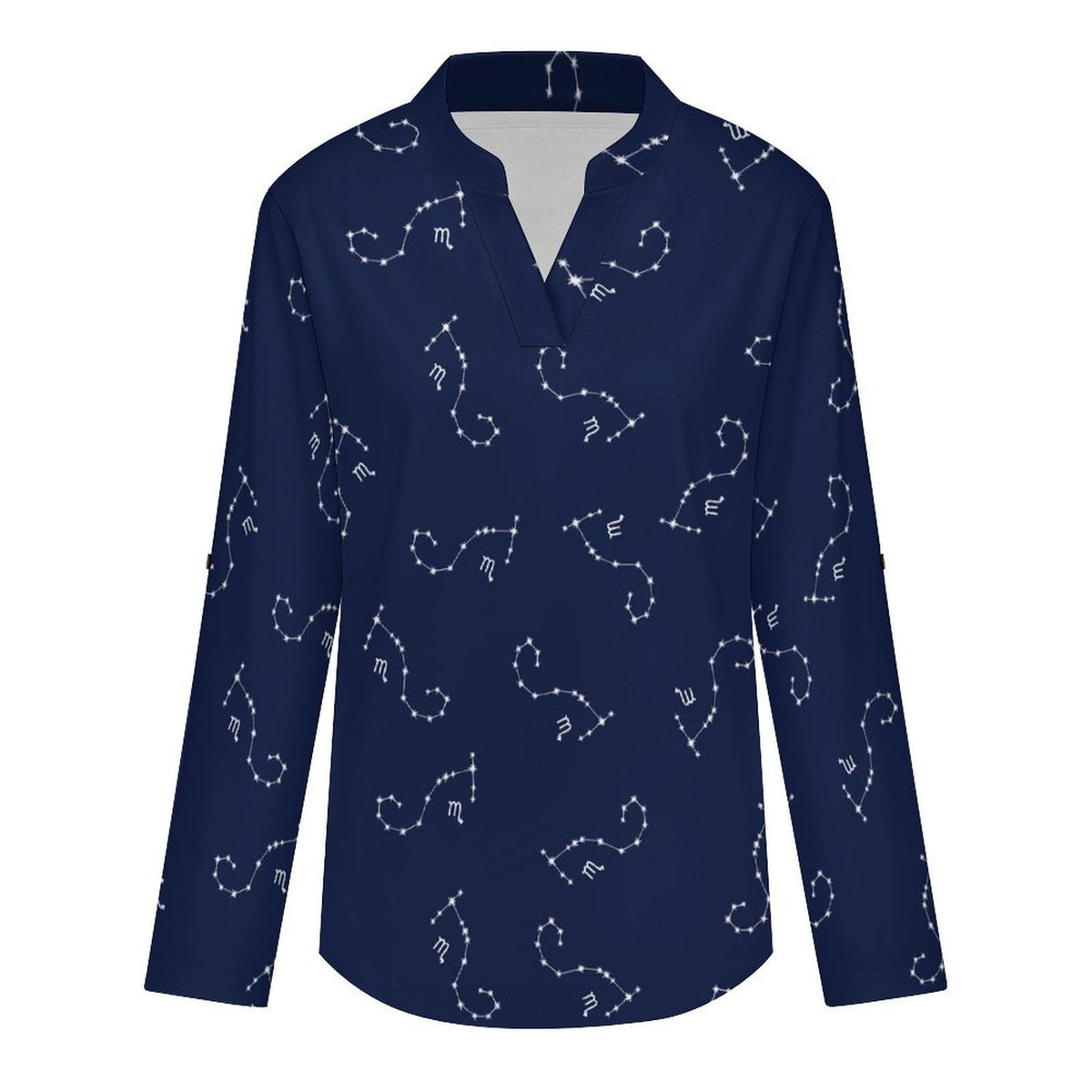 Versatile Notched V-Neck Tunic | Roll Tab 3/4 Sleeve Office Casual Top  Scorpio Dark Blue