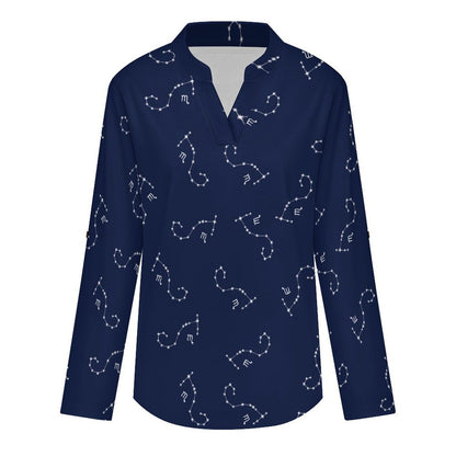 Versatile Notched V-Neck Tunic | Roll Tab 3/4 Sleeve Office Casual Top  Scorpio Dark Blue
