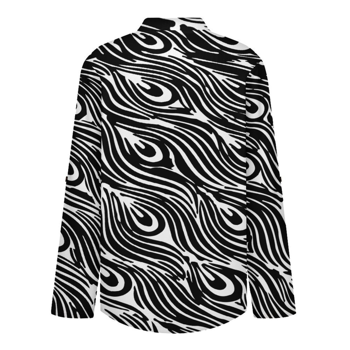 Stand-up Collar Long-sleeved Shirt Black, Peacock Wings white S Women’s V-Neck Blouses
