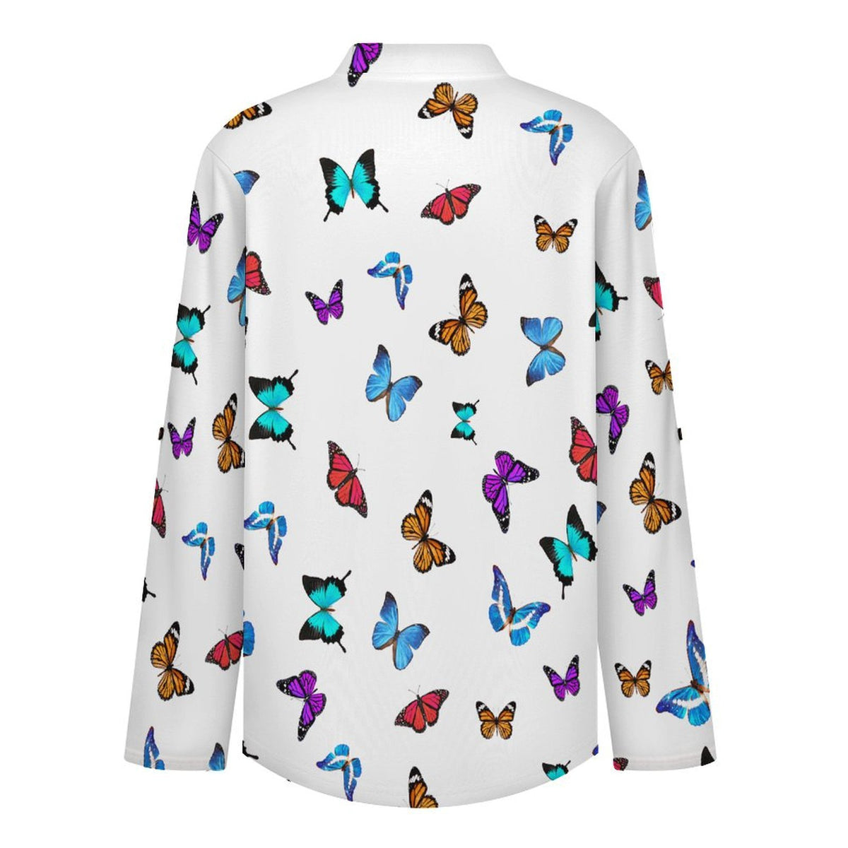 Repeating Pattern, Butterfly, Color Roll Tab 3/4 Sleeve Notched V Neck Tunic Blouse