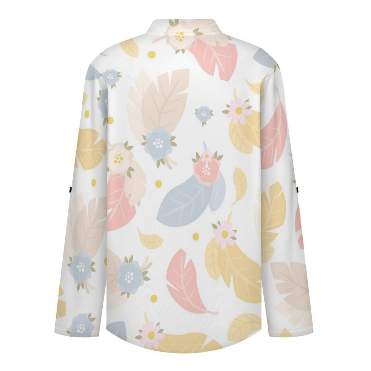 Women's Notched V Neck Tunic Tops, Roll Up 3/4 Sleeve Button Cuff Casual Blouse, Hem Loose Work Shirts  Colored Leaves