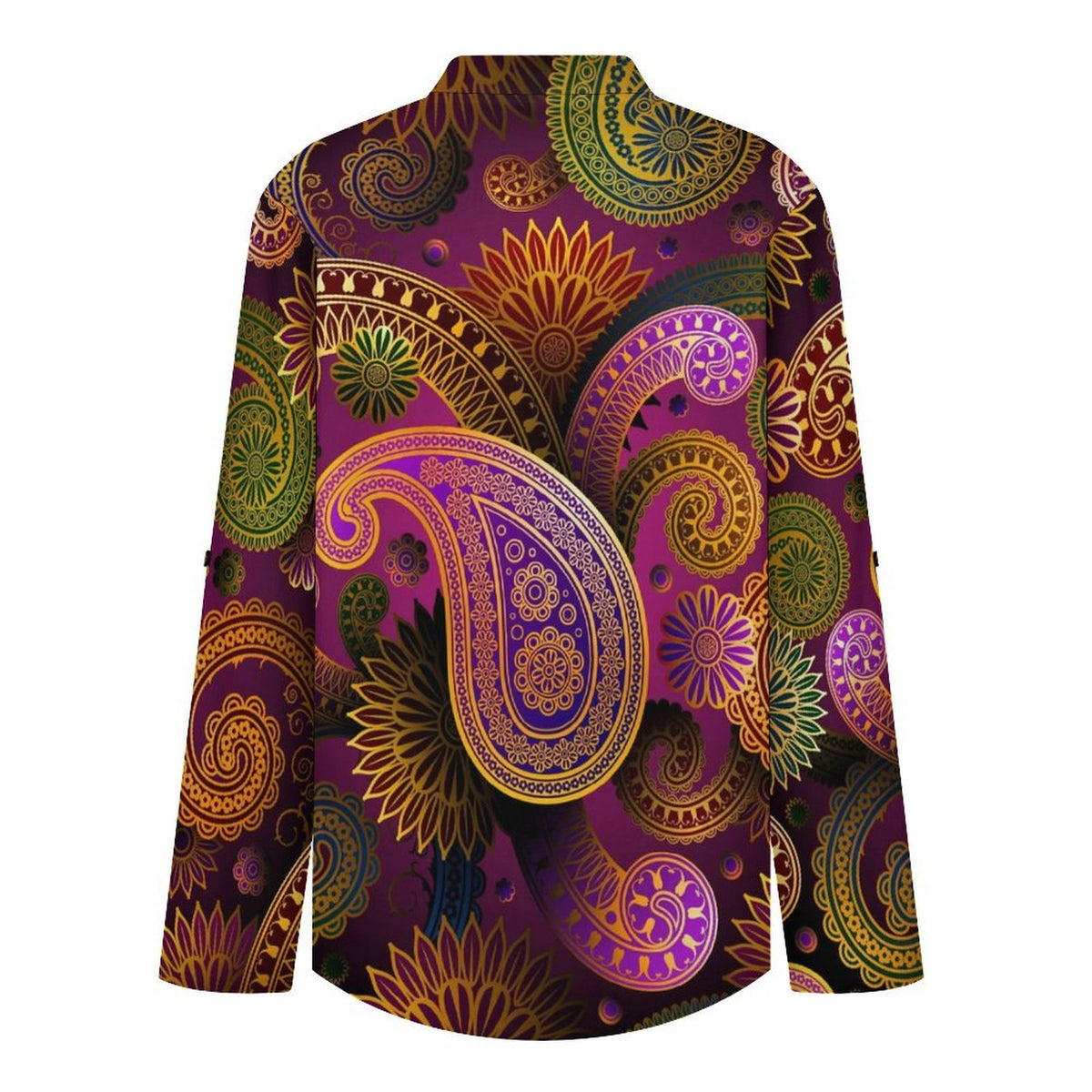 Paisley  Versatile Notched V-Neck Tunic | Roll Tab 3/4 Sleeve Office Casual Top