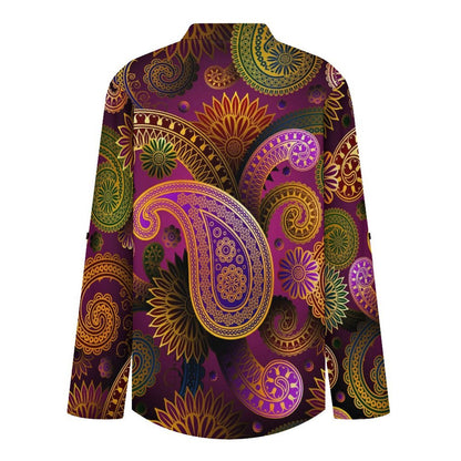 Paisley  Versatile Notched V-Neck Tunic | Roll Tab 3/4 Sleeve Office Casual Top