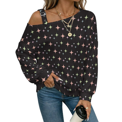 Long Sleeve Relaxed-Fit Solid Pullover Digital Paper Stars