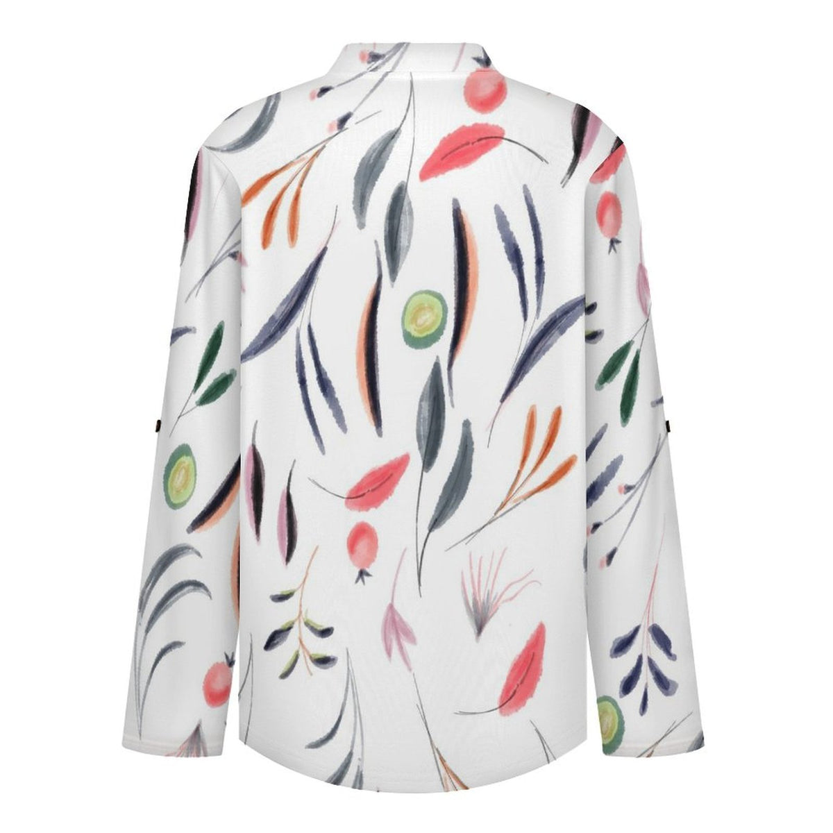 Plants, Leaves Roll Tab 3/4 Sleeve Notched V Neck Tunic Blouse