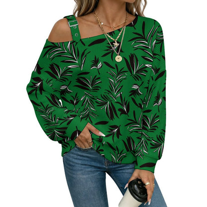 Women’s Off-Shoulder Knit Sweater Plant Green Black Dress