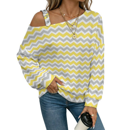 Women’s Off-Shoulder Knit Sweater Digital Paper Stripe