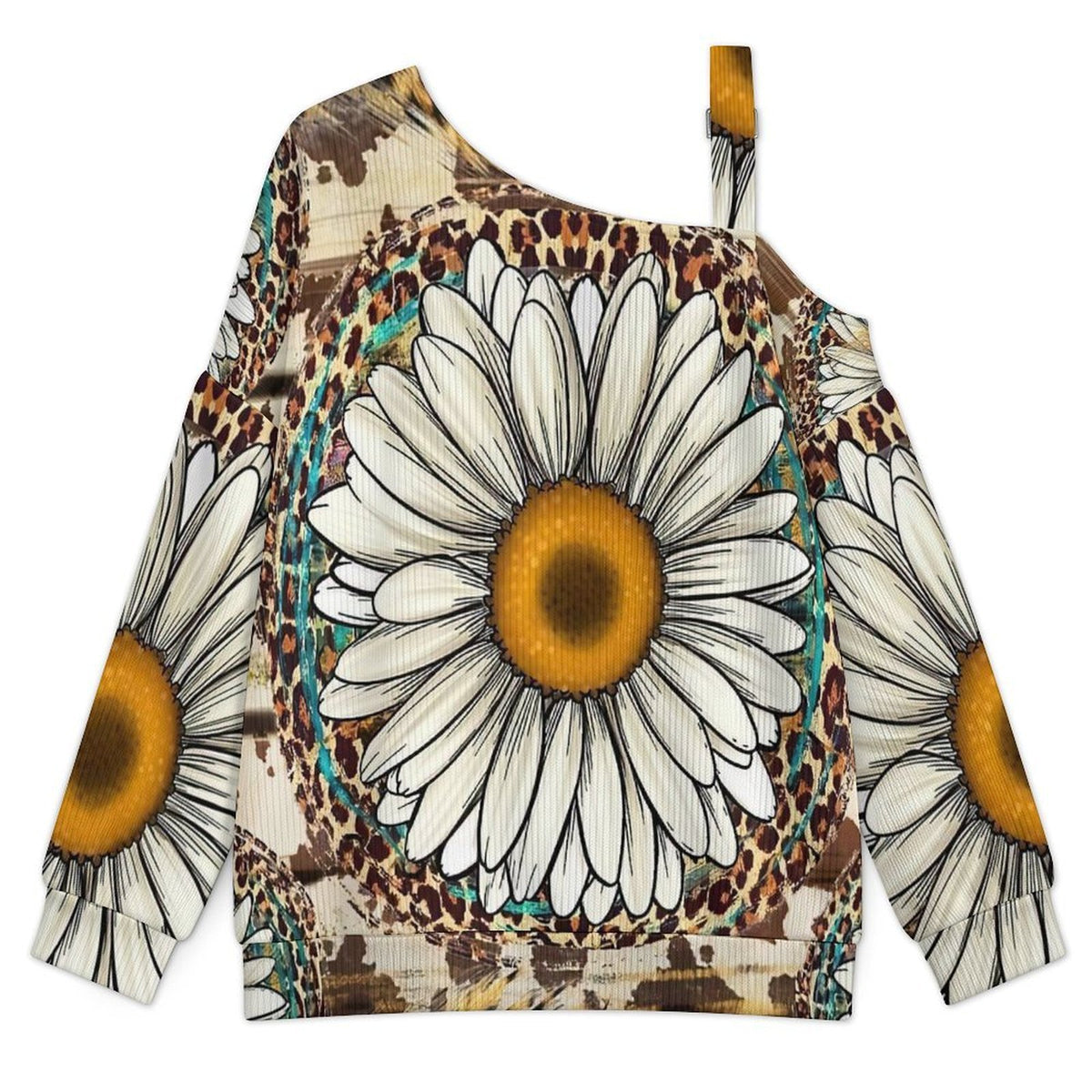 Women’s Off-Shoulder Knit Sweater Daisy Leopard Print