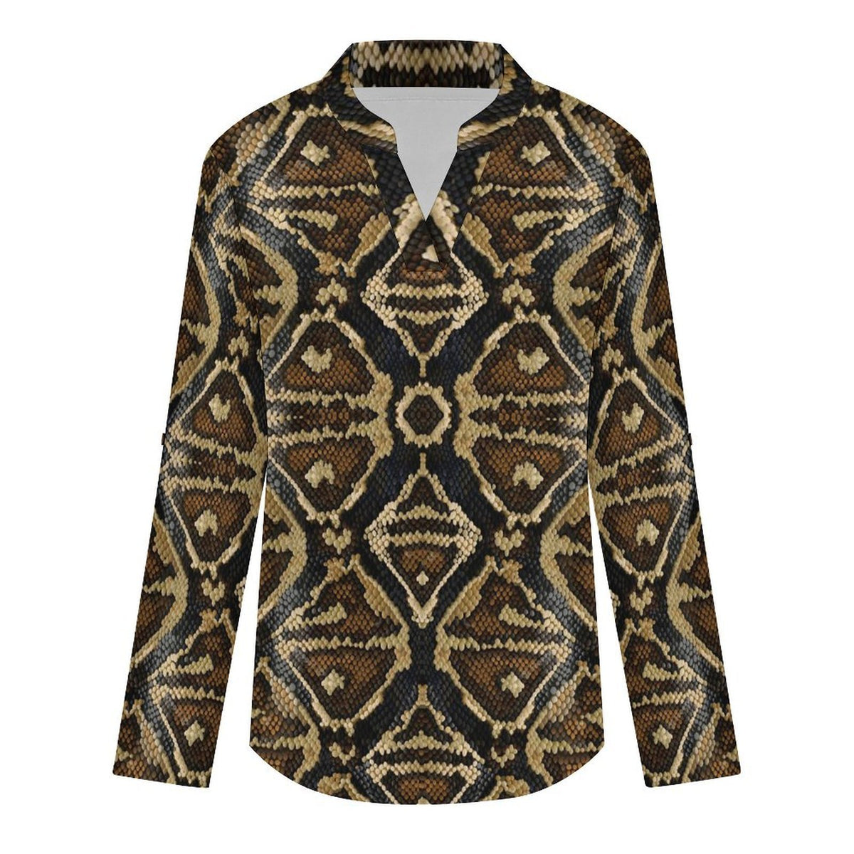 Snakeskin Pattern, Repeating Pattern  Versatile Notched V-Neck Tunic | Roll Tab 3/4 Sleeve Office Casual Top