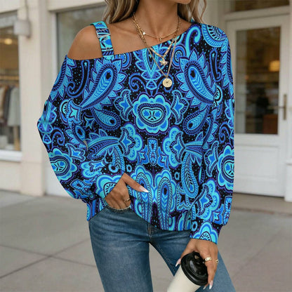 Fall Casual Asymmetric Shoulder Knit Top with Buckle Detail Paisley