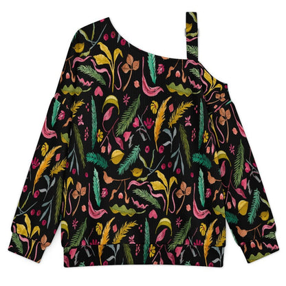 Women’s Off-Shoulder Knit Sweater Black Flower Pattern