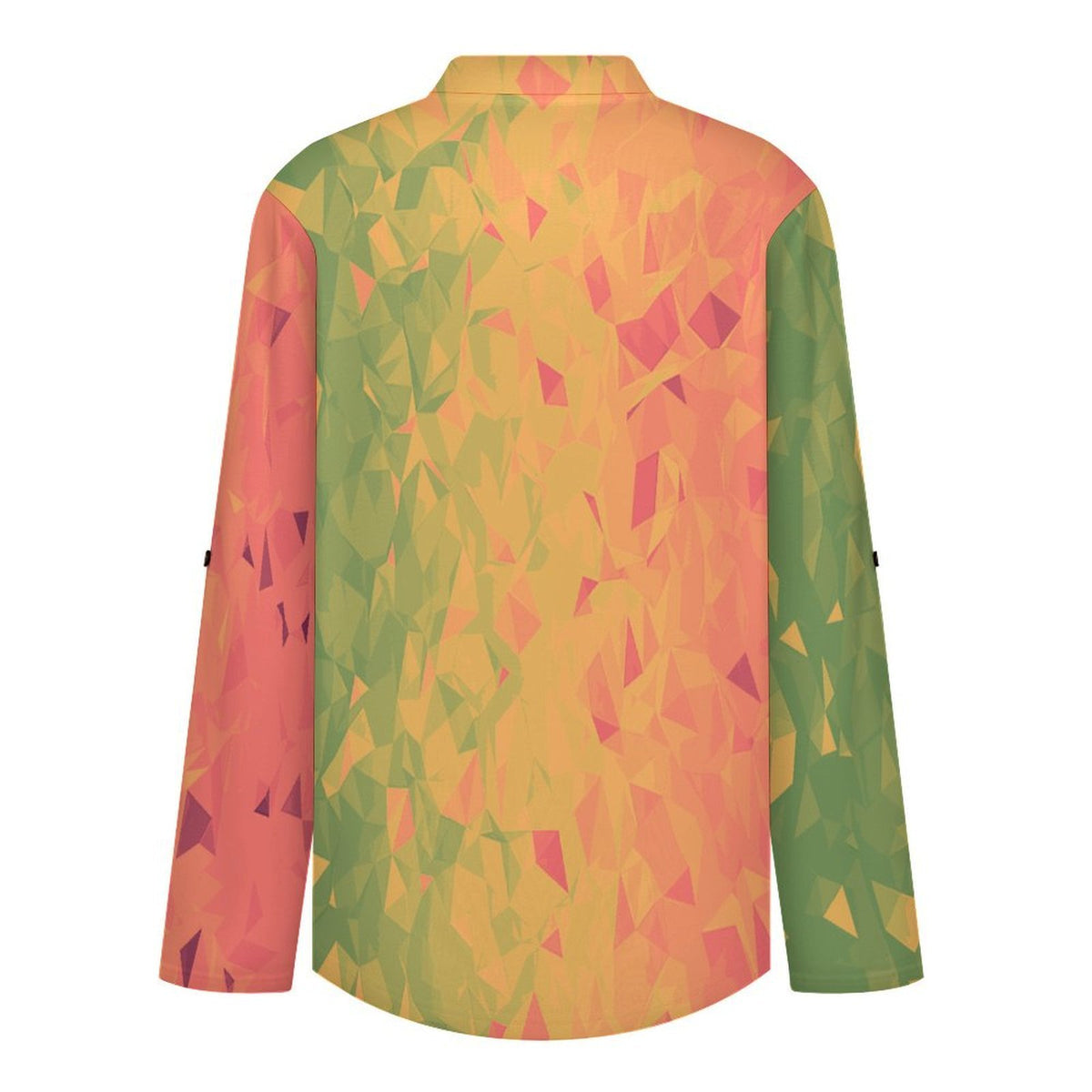 Women's Notched V Neck Tunic Tops, Roll Up 3/4 Sleeve Button Cuff Casual Blouse, Hem Loose Work Shirts  Colored Diamond Pattern