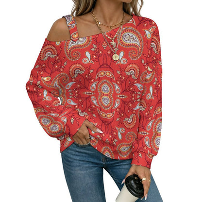 Women’s Off-Shoulder Knit Sweater Paisley