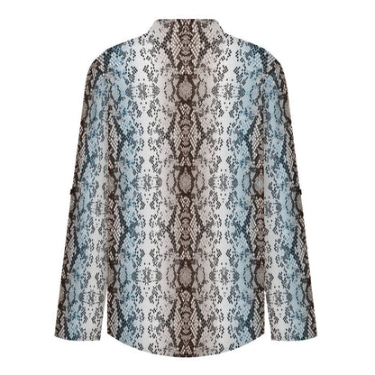 Snakeskin Pattern, Repeating Pattern Roll Tab 3/4 Sleeve Notched V Neck Tunic Blouse