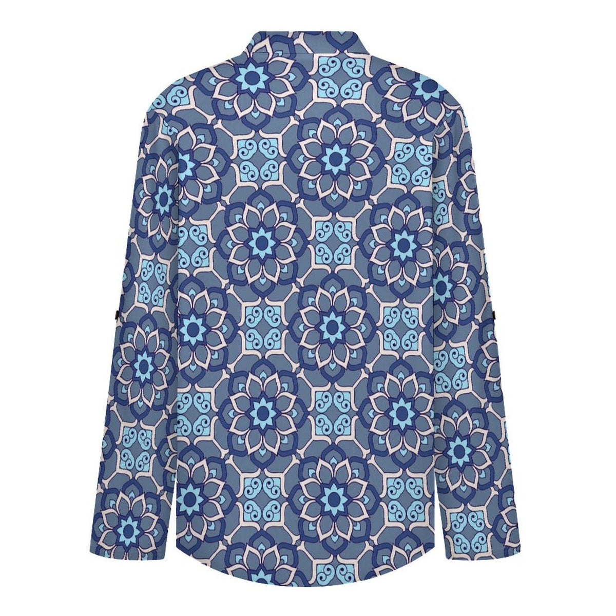 Women Curved Hem V Neck Roll Sleeve Casual Work Top  Batik