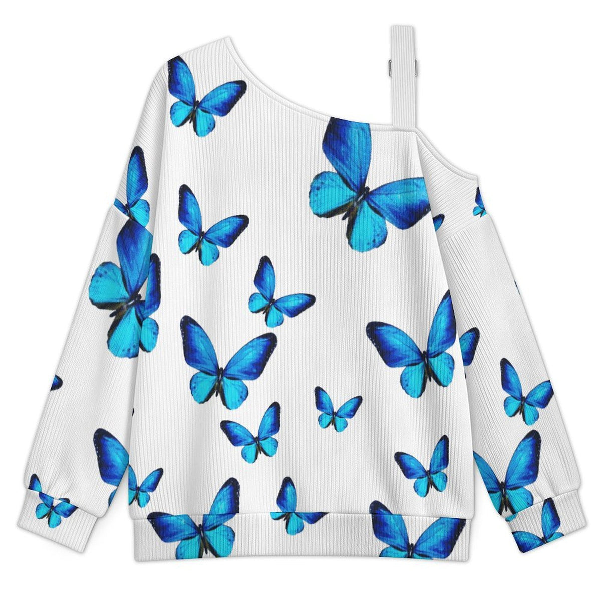 Women’s Off-Shoulder Knit Sweater Blue Butterfly in My Dream
