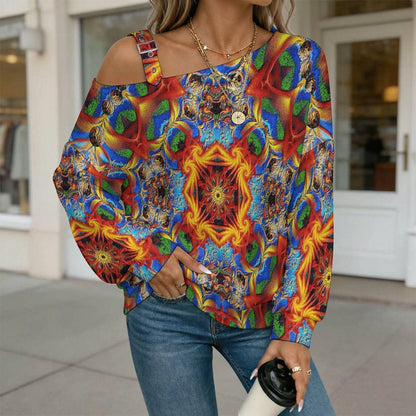 Off-the-shoulder SweaterColor, Abstract Painting Women’s Off-Shoulder Knit Sweater