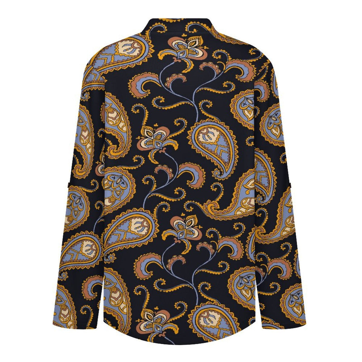 Women Curved Hem V Neck Roll Sleeve Casual Work Top  Paisley