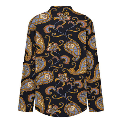 Women Curved Hem V Neck Roll Sleeve Casual Work Top  Paisley