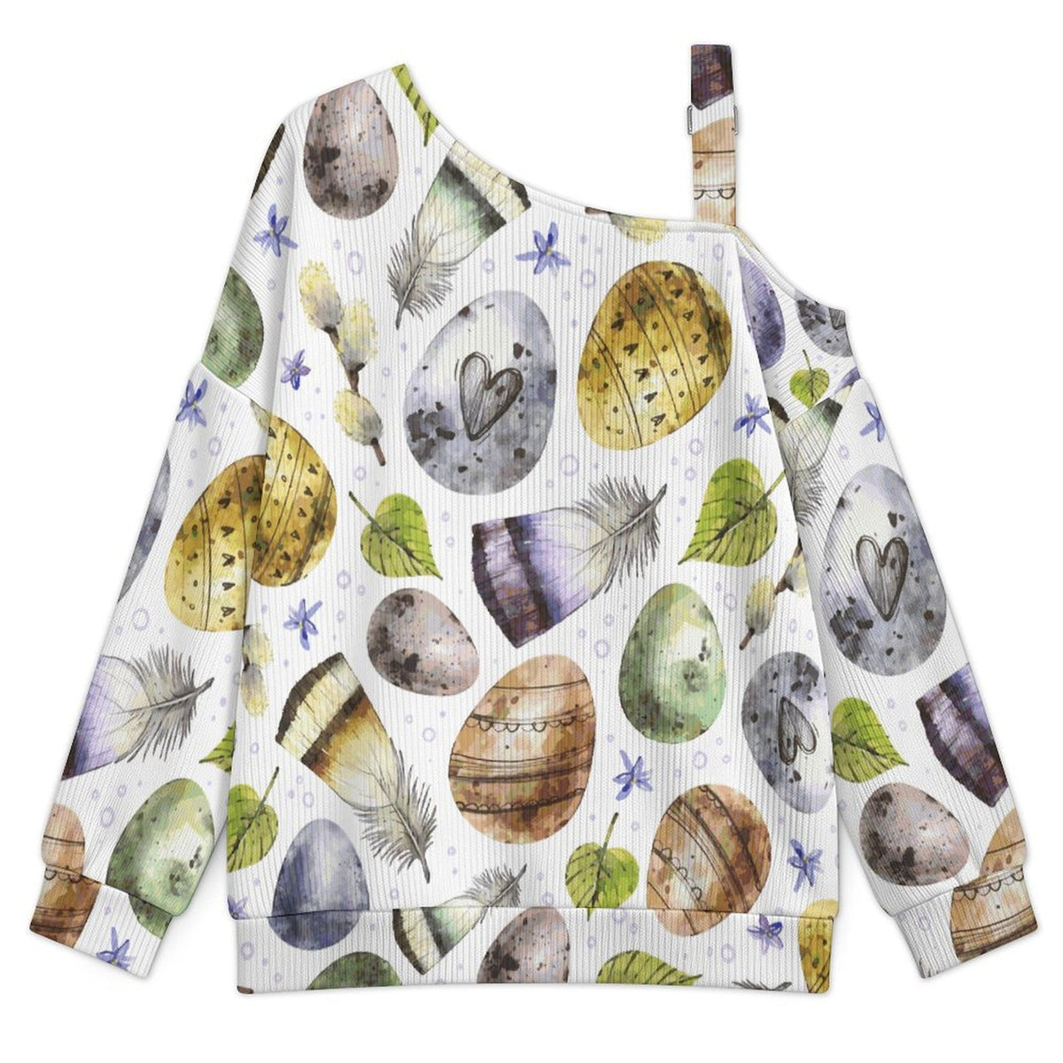 Long Sleeve Relaxed-Fit Solid Pullover Easter, Feathers, Eggs