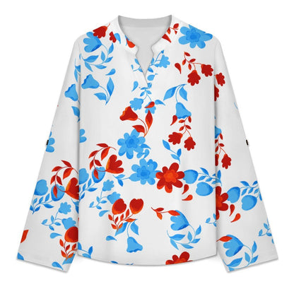 Flower, Repeating Pattern  Versatile Notched V-Neck Tunic | Roll Tab 3/4 Sleeve Office Casual Top