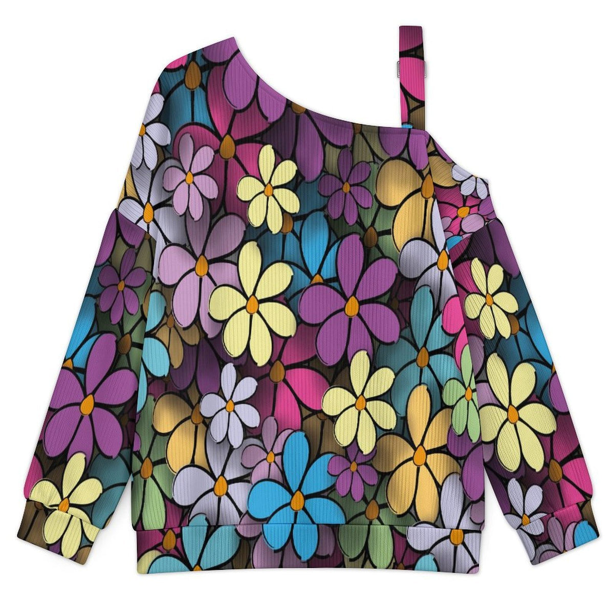 Women’s Off-Shoulder Knit Sweater Flowers Background