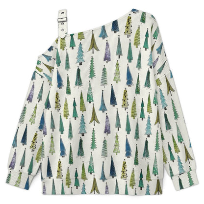 Women’s Off-Shoulder Knit Sweater Trees Wallpaper