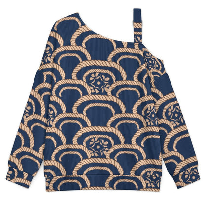 Women’s Off-Shoulder Knit Sweater Chinese Style, Retro Pattern