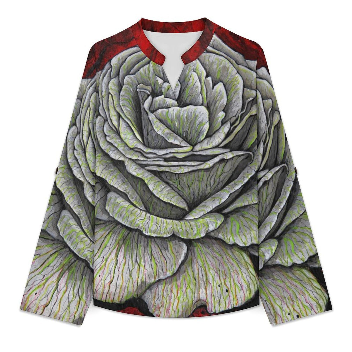 Rose Artstic  Versatile Notched V-Neck Tunic | Roll Tab 3/4 Sleeve Office Casual Top