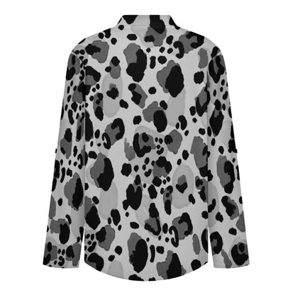 Versatile Notched V-Neck Tunic  Roll Tab 3/4 Sleeve Office Casual Top  Leopard Print, Repeating Pattern