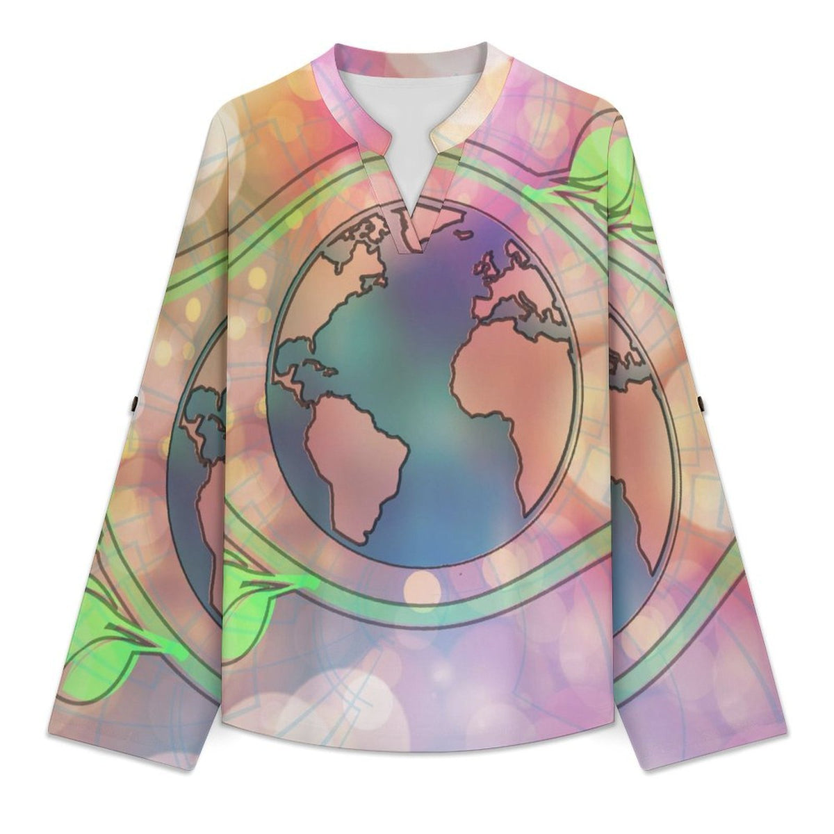 Stand-up Collar Long-sleeved Shirt Plants, Protect The Earth white SWomen’s V-Neck Blouses