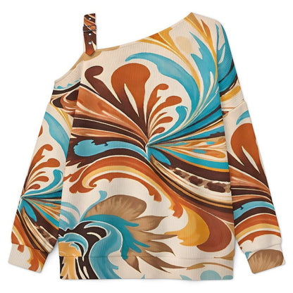 Fall Casual Asymmetric Shoulder Knit Top with Buckle Detail Tie Dye Stripes