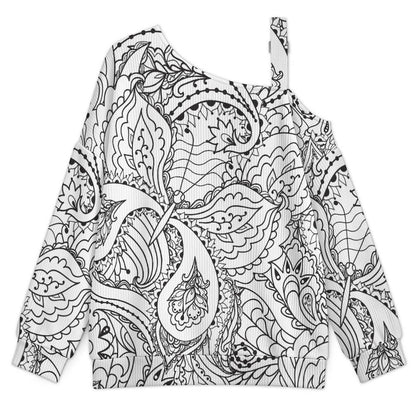 Off-the-shoulder SweaterRetro Pattern Women’s Off-Shoulder Knit Sweater