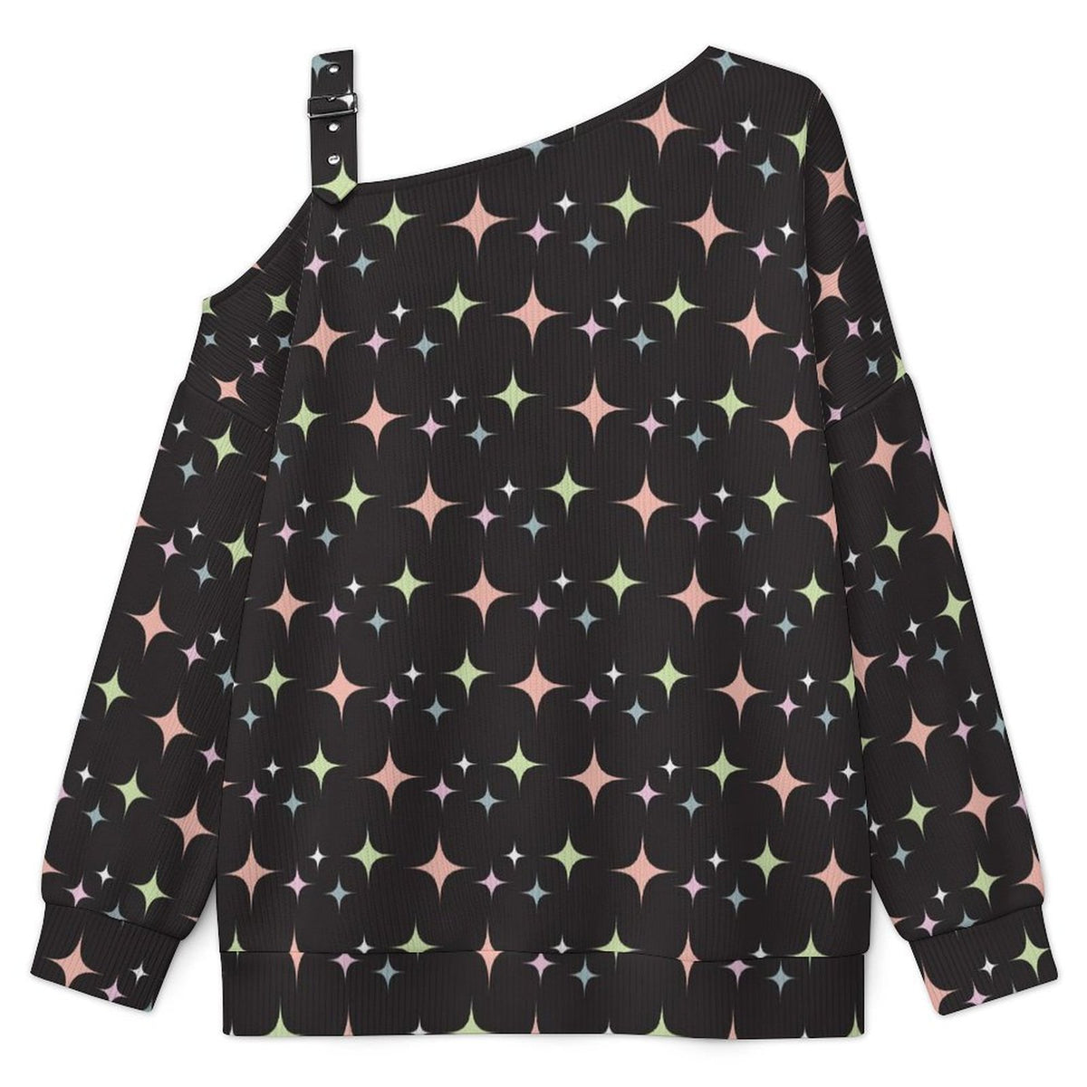 Long Sleeve Relaxed-Fit Solid Pullover Digital Paper Stars