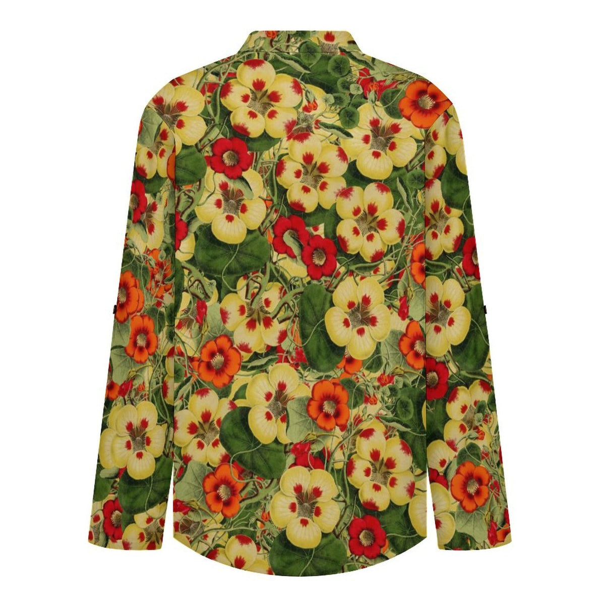 Vintage Flower Pattern  Versatile Notched V-Neck Tunic | Roll Tab 3/4 Sleeve Office Casual Top