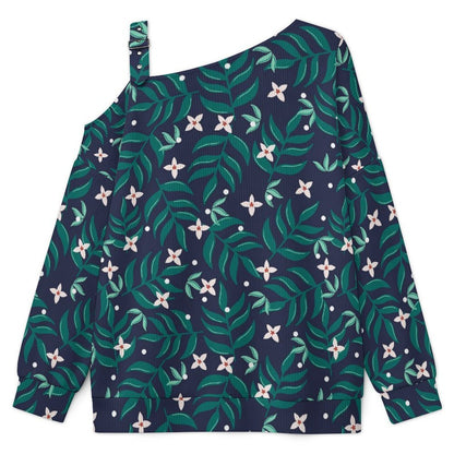 Long Sleeve Relaxed-Fit Solid Pullover Flower Pattern Green