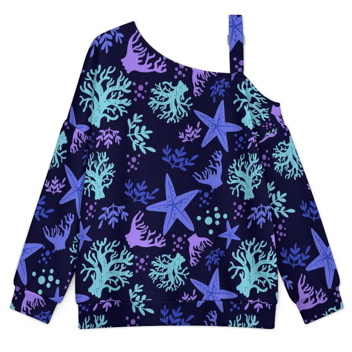 Women’s Off-Shoulder Knit Sweater Ocean Pattern
