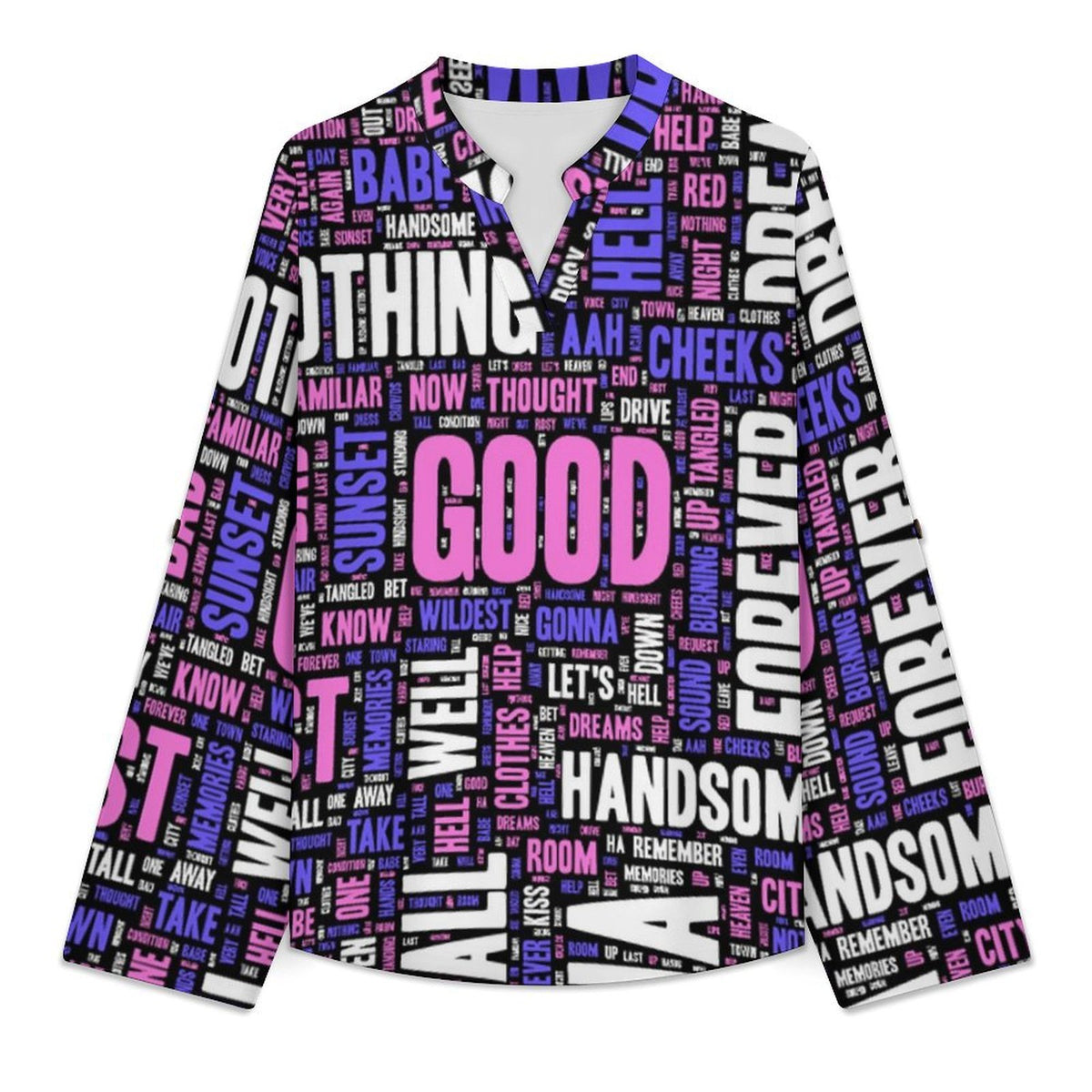 Versatile Notched V-Neck Tunic | Roll Tab 3/4 Sleeve Office Casual Top  Words Pattern Dress