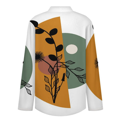 Chinese Wind Scenery  Versatile Notched V-Neck Tunic | Roll Tab 3/4 Sleeve Office Casual Top
