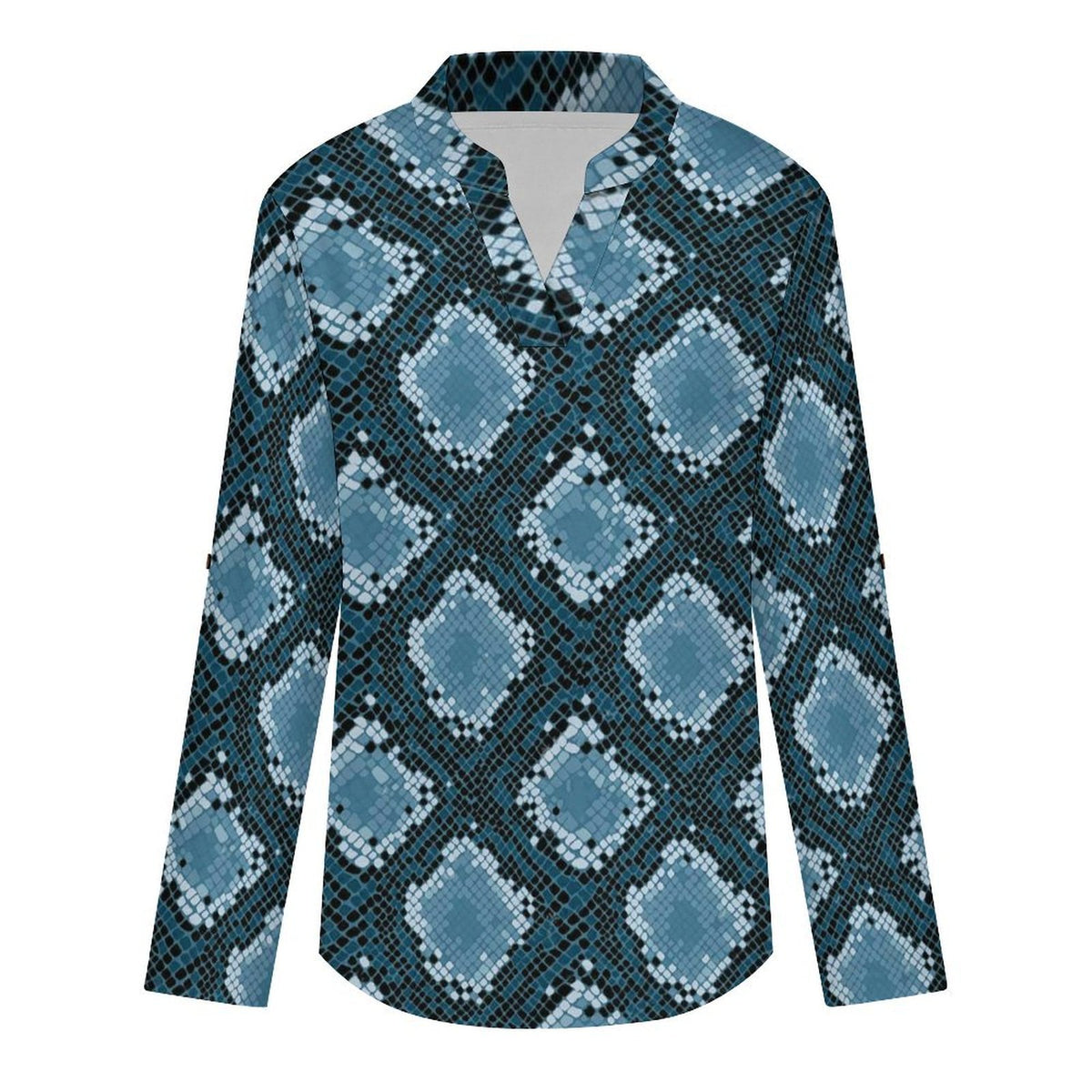Snakeskin Pattern, Repeating Pattern  Versatile Notched V-Neck Tunic | Roll Tab 3/4 Sleeve Office Casual Top