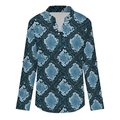 Snakeskin Pattern, Repeating Pattern  Versatile Notched V-Neck Tunic | Roll Tab 3/4 Sleeve Office Casual Top