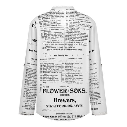 Stand-up Collar Long-sleeved Shirt Newspaper Vintage Dress white S Women’s V-Neck Blouses