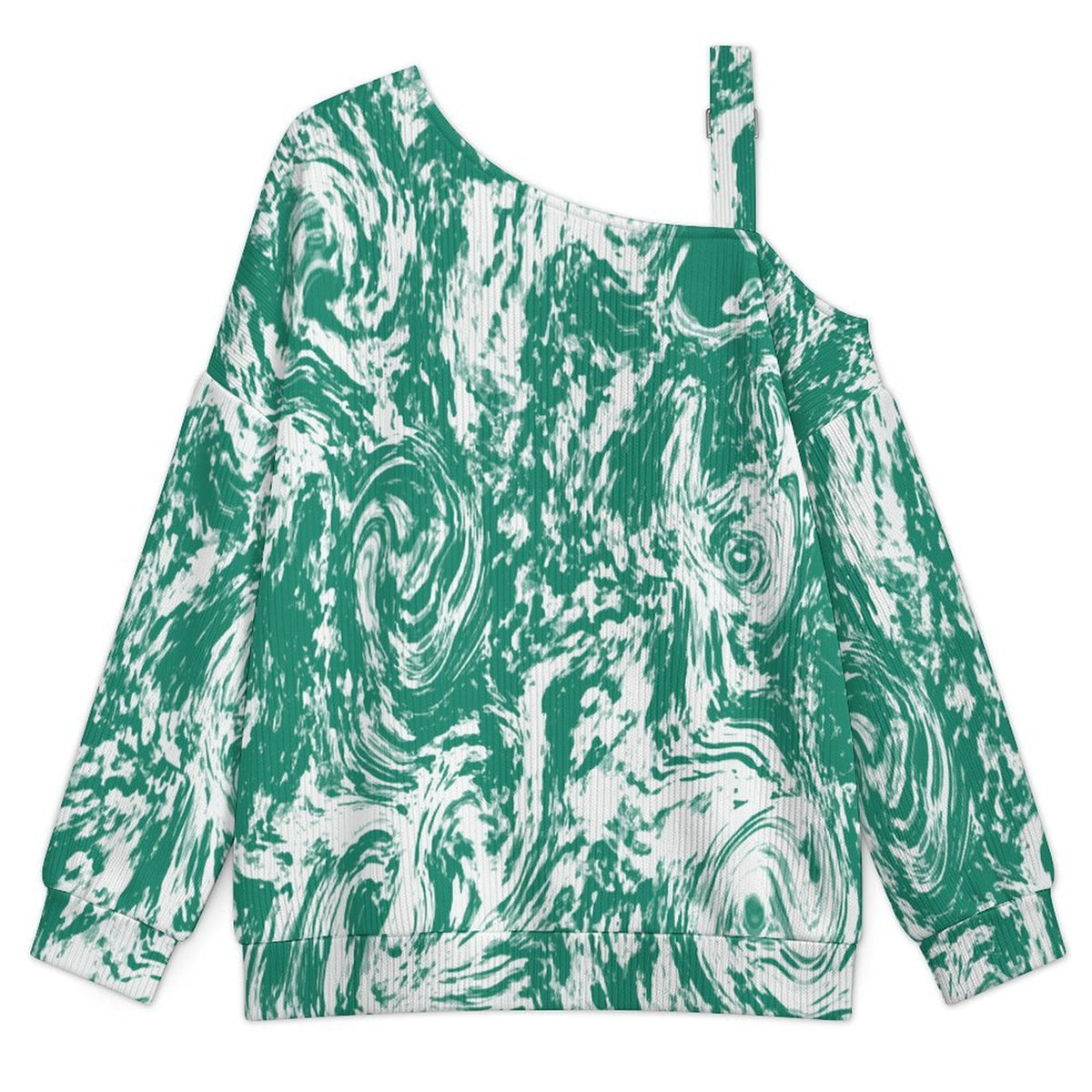 Off-the-shoulder SweaterGreen Tie Dye Pattern Women’s Off-Shoulder Knit Sweater