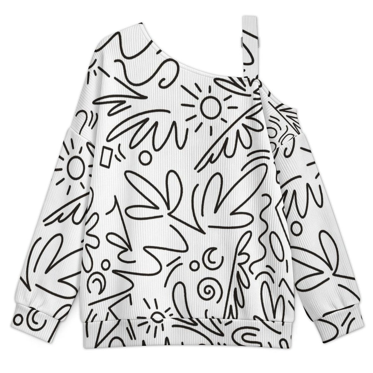 Long Sleeve Relaxed-Fit Solid Pullover Graffit Cute Flower