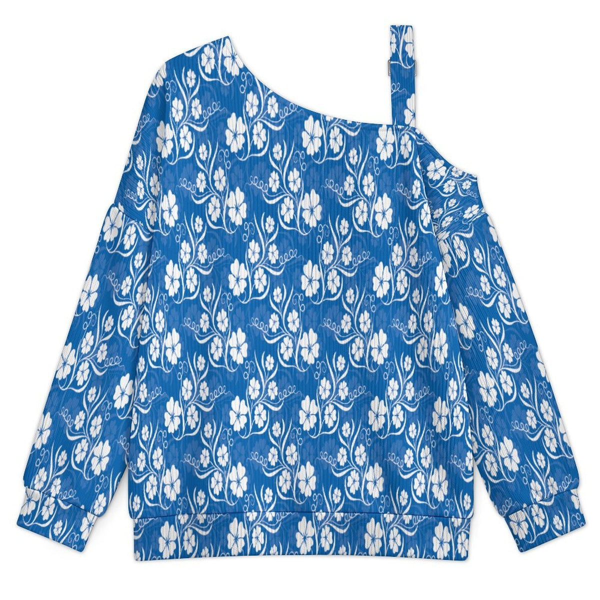 Off-the-shoulder SweaterBlue, Flower Pattern Women’s Off-Shoulder Knit Sweater