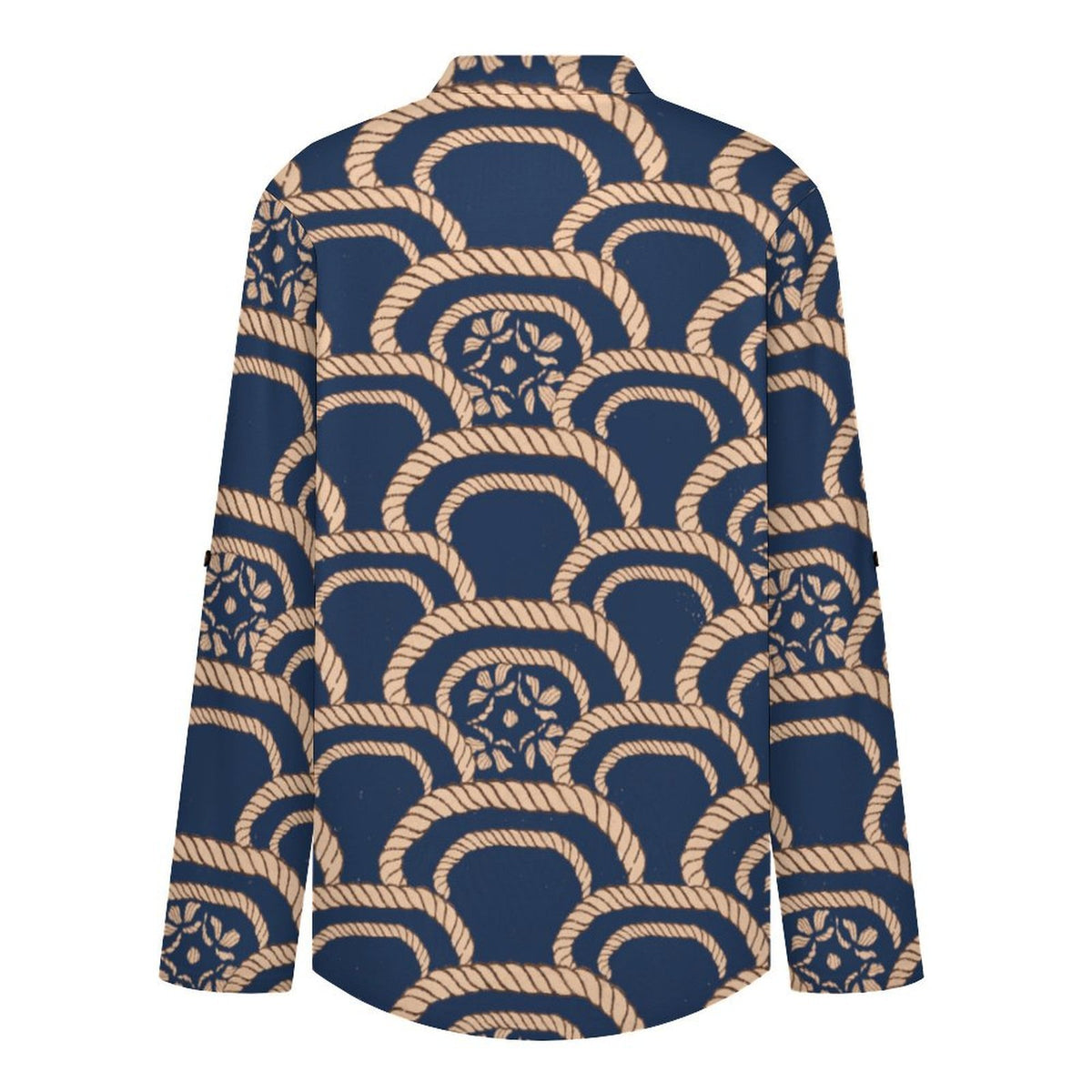 Chinese Style, Retro Pattern  Versatile Notched V-Neck Tunic | Roll Tab 3/4 Sleeve Office Casual Top