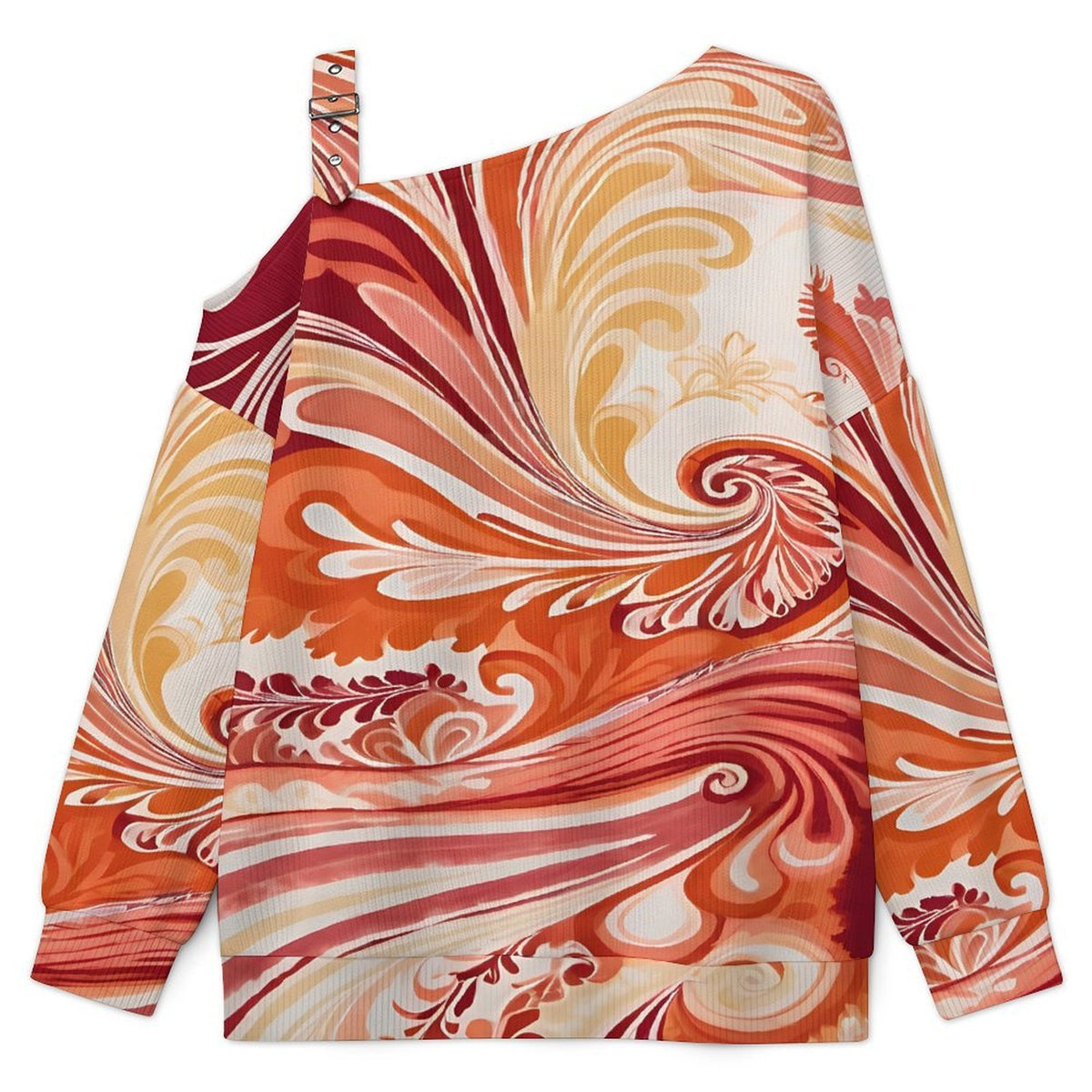 Fall Casual Asymmetric Shoulder Knit Top with Buckle Detail Tie Dye Stripes