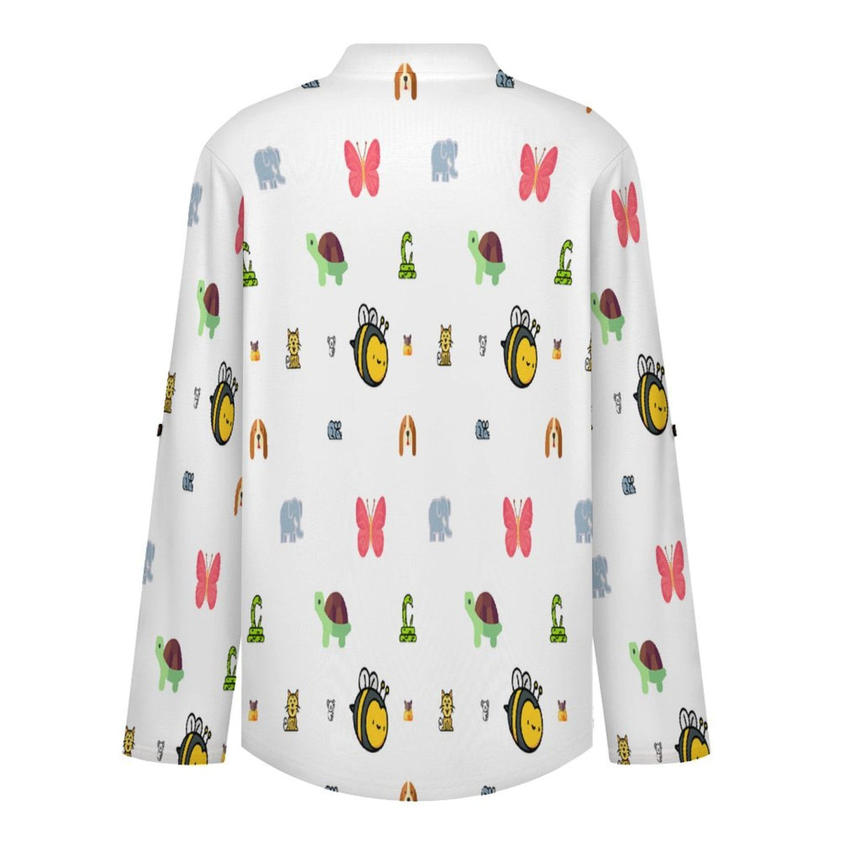 Versatile Notched V-Neck Tunic  Roll Tab 3/4 Sleeve Office Casual Top  Animal, Bee, Cartoon