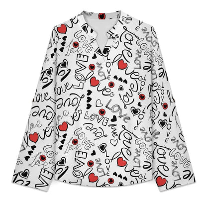 Women Curved Hem V Neck Roll Sleeve Casual Work Top  Love
